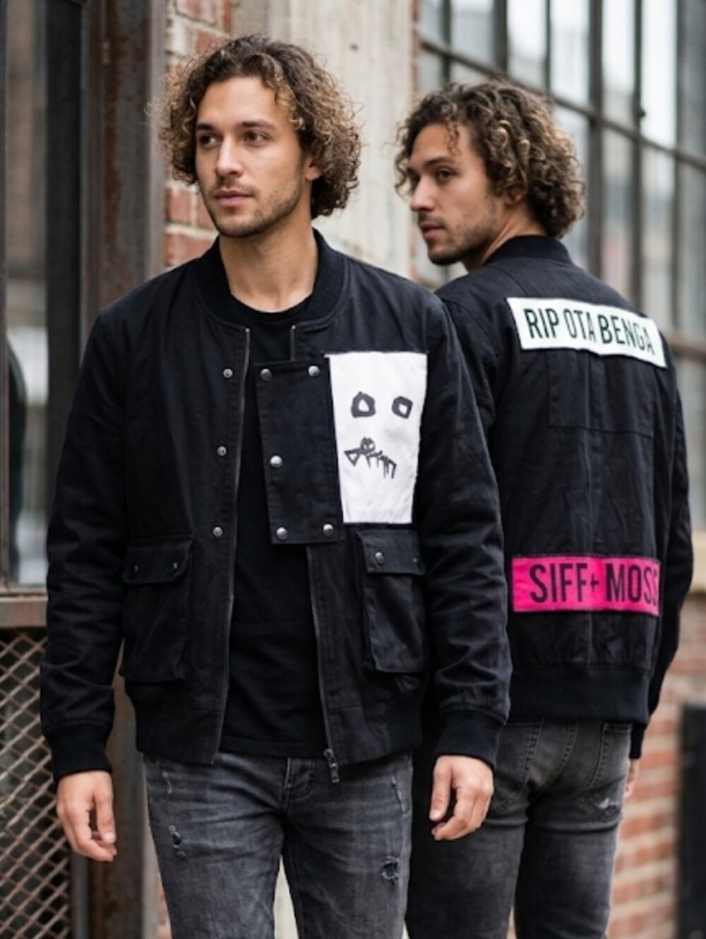 Pyer Moss Ota Benga Graphic Patch Bomber Utility Jacket Black M